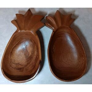 Alii Woods Honolulu Set of 2 Vtg Carved Wooden Pineapple Bowls Home Decor 10"